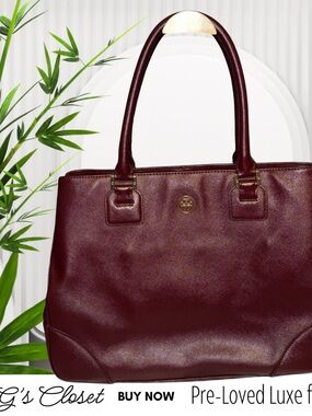 Tory Burch Wine Leather Tote with Gold Logo